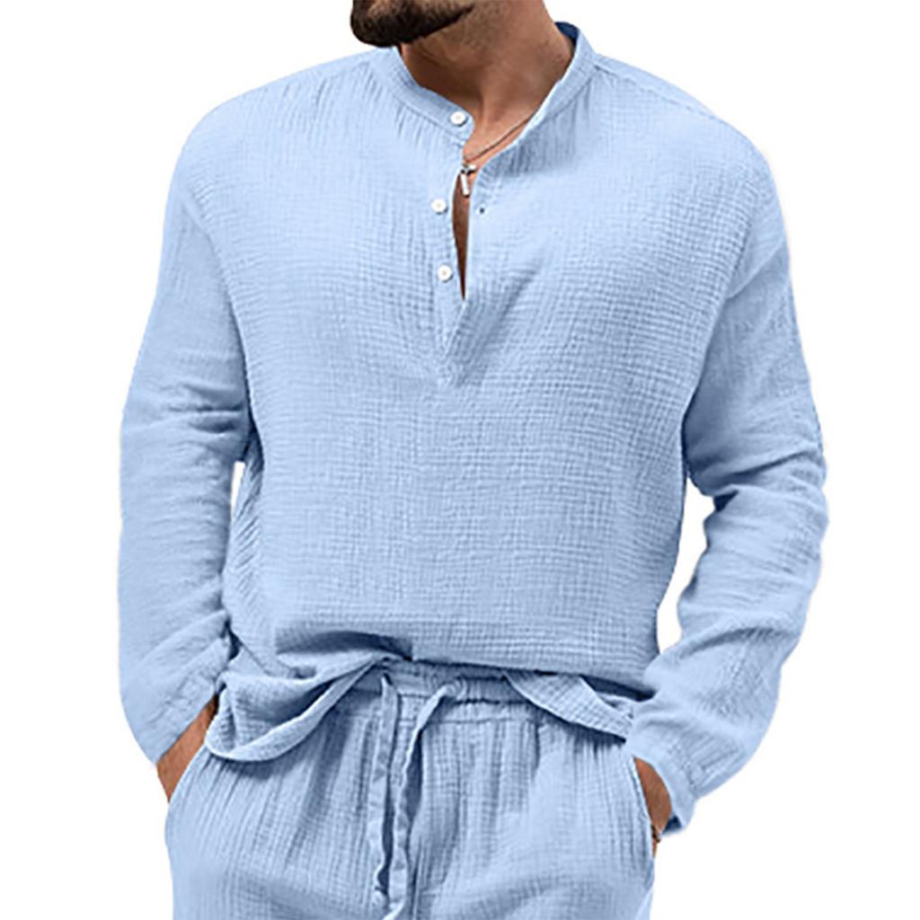 Herren T-Shirt mit V-Ausschnitt und langen Ärmeln, modisch, lässig, farblich abgestimmt