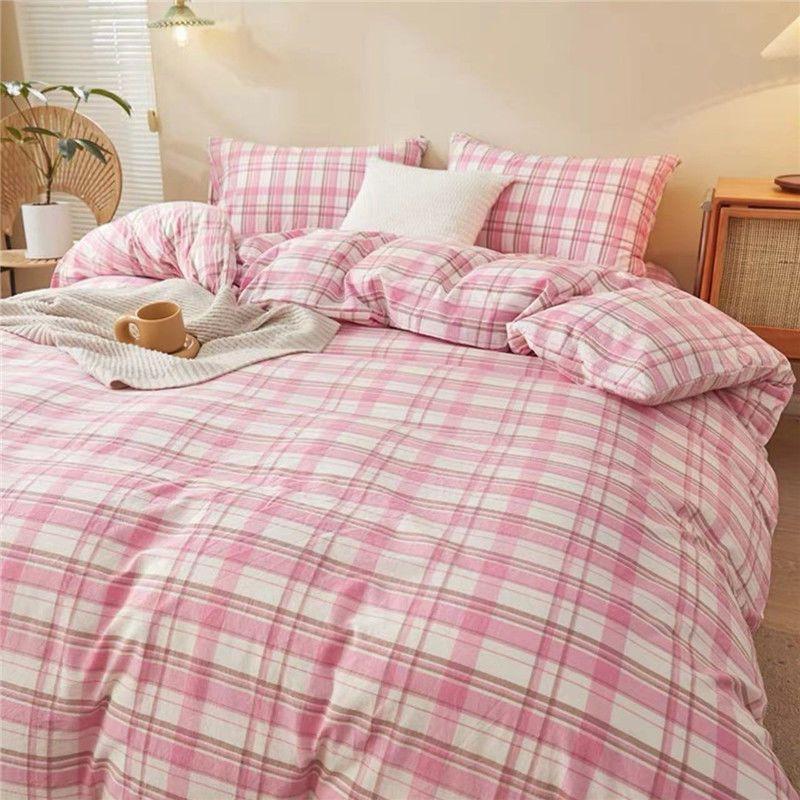 

Classic Small Green Gingham Bed Sheets Quilt Cover Four-Piece Set 120cm x 200cm Bed Sheets National Orange