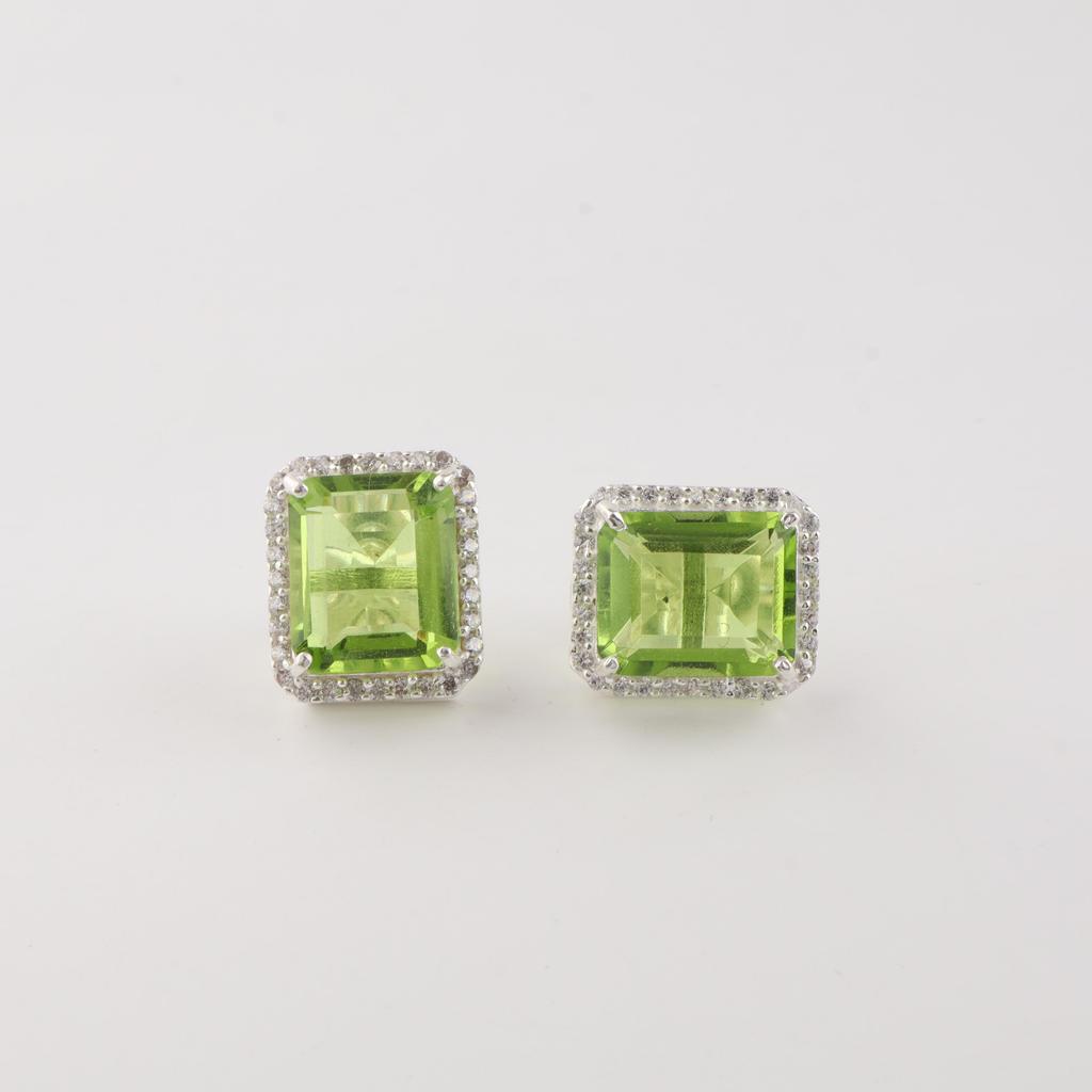 Peridot Gemstone 925 Sterling Silver Zircon Studs Earring 0.57" For Women CZE-6-11