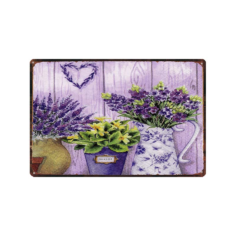Garden Lavender Metal Plate Purple Flower Farmhouse Tin Signs Plaque Wall Art Home Garden Vintage Decor