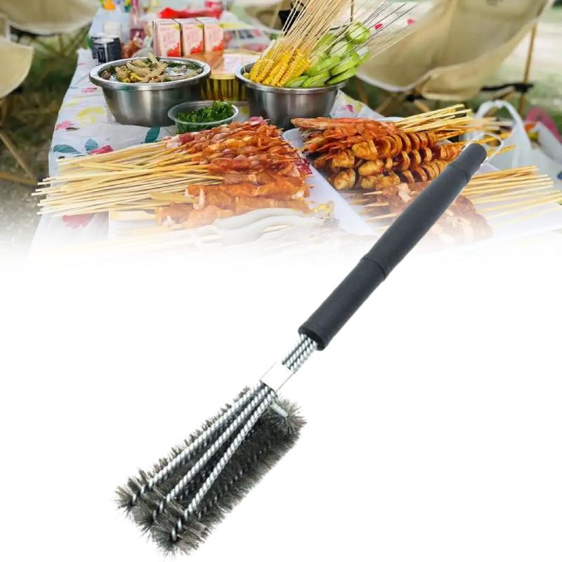 Stainless Steel Bbq Brush With Three Heads For Grill Cleaning And Maintenance