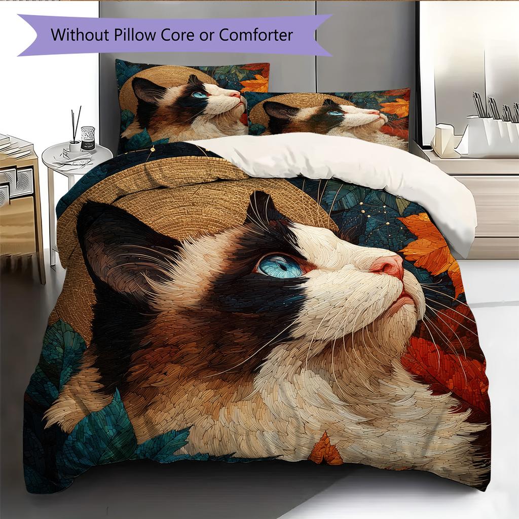 Cat Head Pattern Bedding Quilt Set Home Decoration Gift (1 * duvet cover + 2 * pillowcase without core)