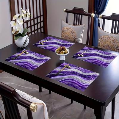 Set von 4 lila Marmor-Achat-Glitzer-Polyester-Tischsets, im minimalistischen und hochwertigen Stil gestaltet, Maße 12x18 Zoll