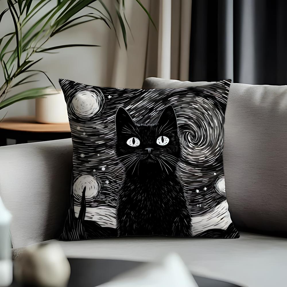 Trending BBlack Catead Cushion Cover Antidustmite Pillowcase Invisible Zipper Silky Short Plush Sofa Cushion Cover