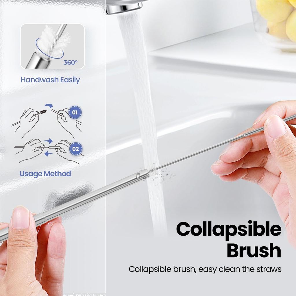 Cruise Ship Essentials,4-Pack reble Collapsible Stainless Steel Drinking Straws with Aluminum Case,Cleaning Brush,and Keycha-Silver,Blue,Red,Green