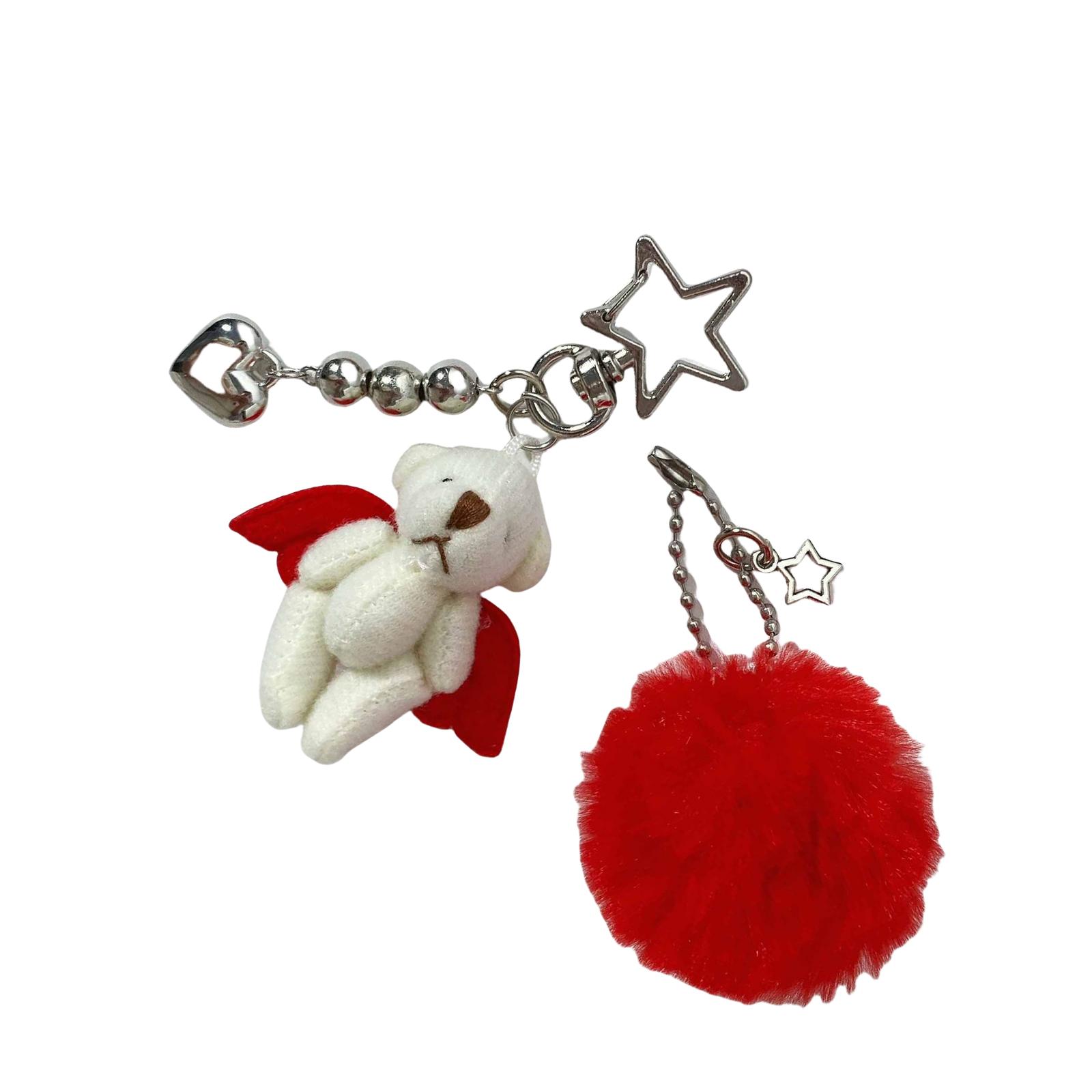 

Брелок-подвеска в виде плюшевого медведя с помпонами, мягкий брелок в виде животного, аксессуар для рюкзака, подарок ручной работы для женщин и девочек