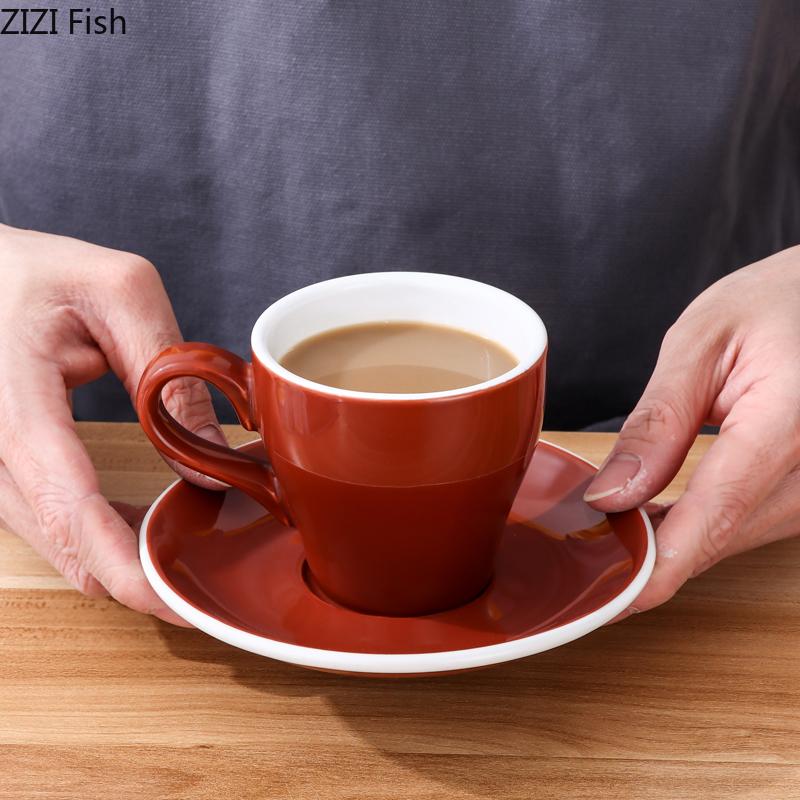 180ml keramický hrnek s hrnkem a podšálkem v jednom, sada amerických elegantních šálků a podšálků na latte, jednoduchá sada na pití do domácnosti a kanceláře