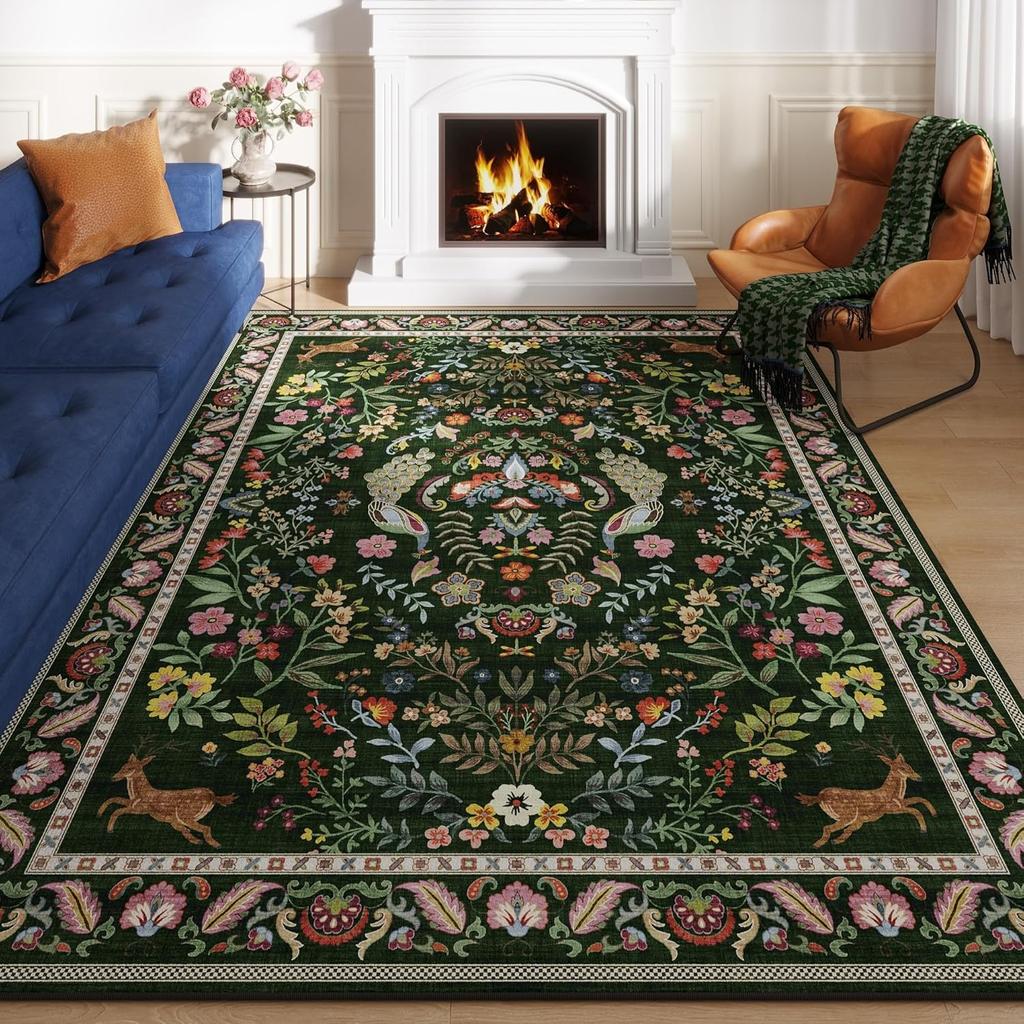 Floral Rugs Living Room Sofa Coffee Table Blue Large Carpet Soft Bedroom Bed Floor Mat Machine Washable Home Decoration Teppich