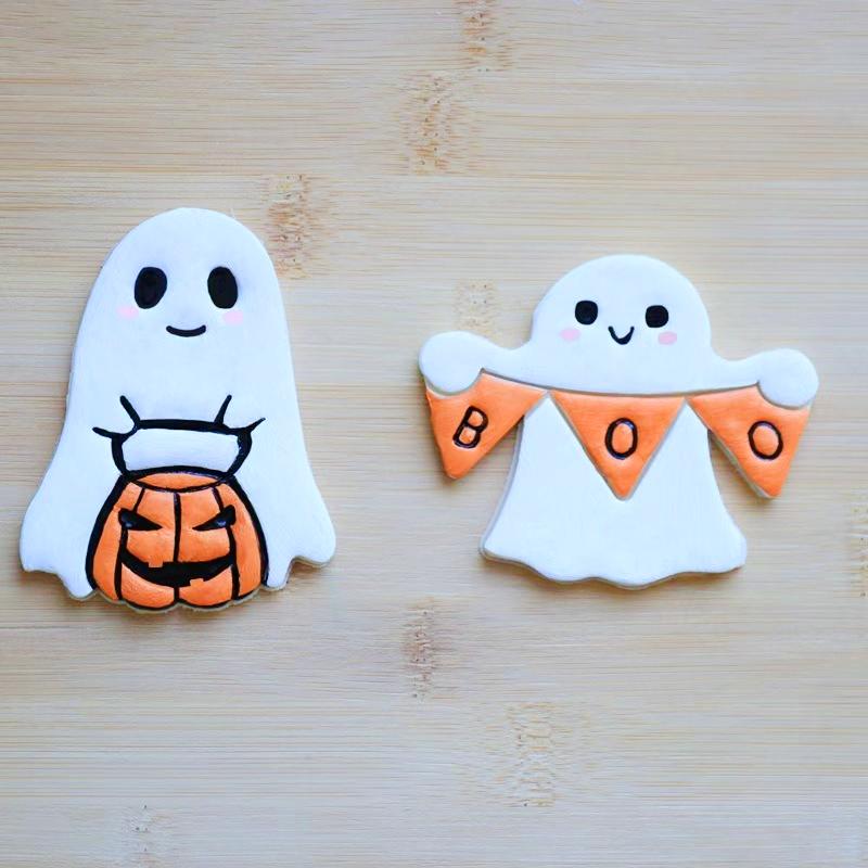 1 ks Halloweenský vykrajovátko s embosserem, forma na sušenky, forma na výrobu halloweenských sušenek, pečeť s motivem ducha, dýně, lucerny, vlajky, nástroje pro embosování