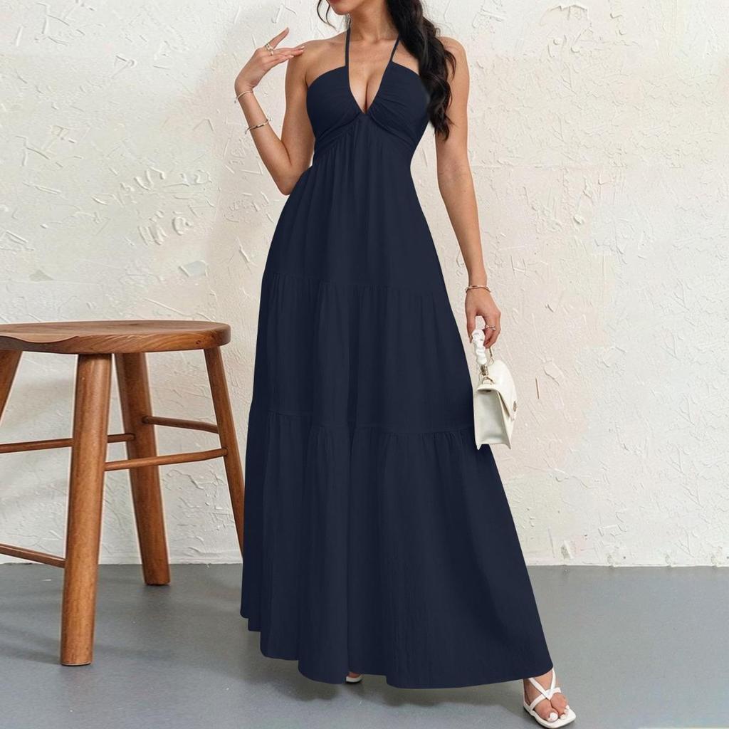 Halter Tie Neck Dress for Women European American Style Cross-border Summer Casual Dress