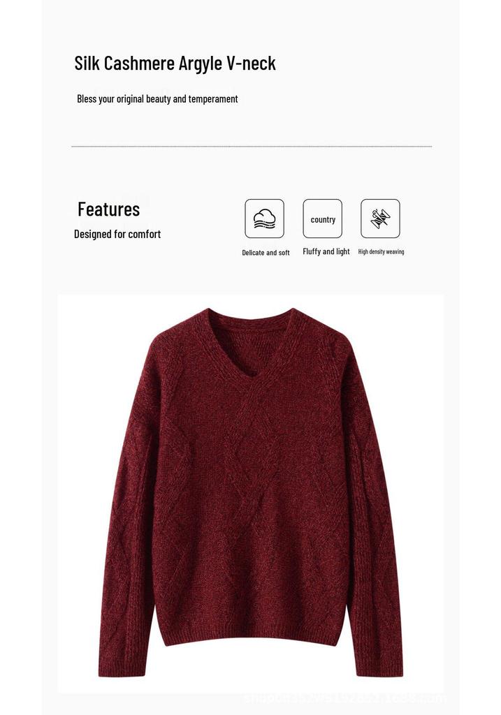 High-End Women's V-Neck Cashmere Knit Sweater - Versatile Winter Tencel Knitwear