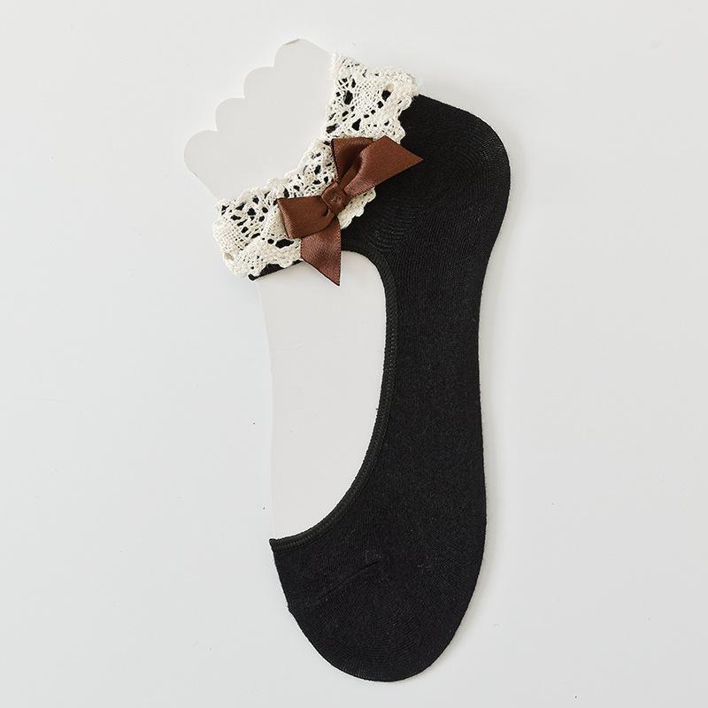 1pair Summer Versatile JK Short Socks, Pairing with Shoes, Versatile Mid-calf Socks, Lace Bow Trim Boat Socks One-size