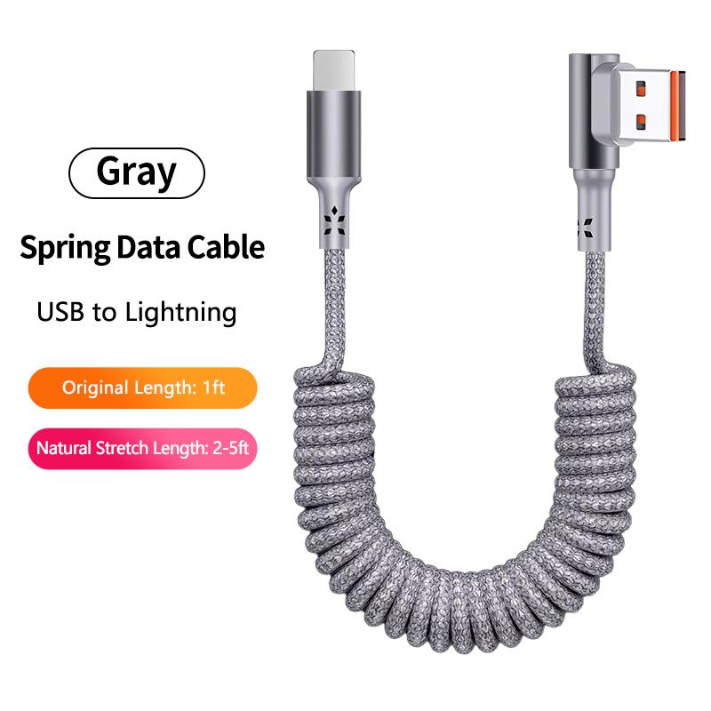 Electronic Accessories 100W 90 Degree Right Angled USB-C Coiled Retractable Data Cable Pure Copper Conductor Braid