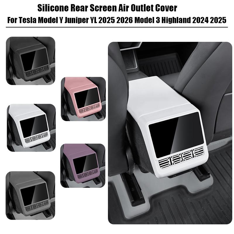 For Tesla Model Y Juniper YL 2025-26 3 Highland 2024-25 Silicone Rear Screen Air Outlet Cover Waterproof Decor Accessories
