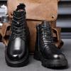 Men's Martin boots Men's winter velvet thickened men's boots Leather popular British style black high-top wool boots