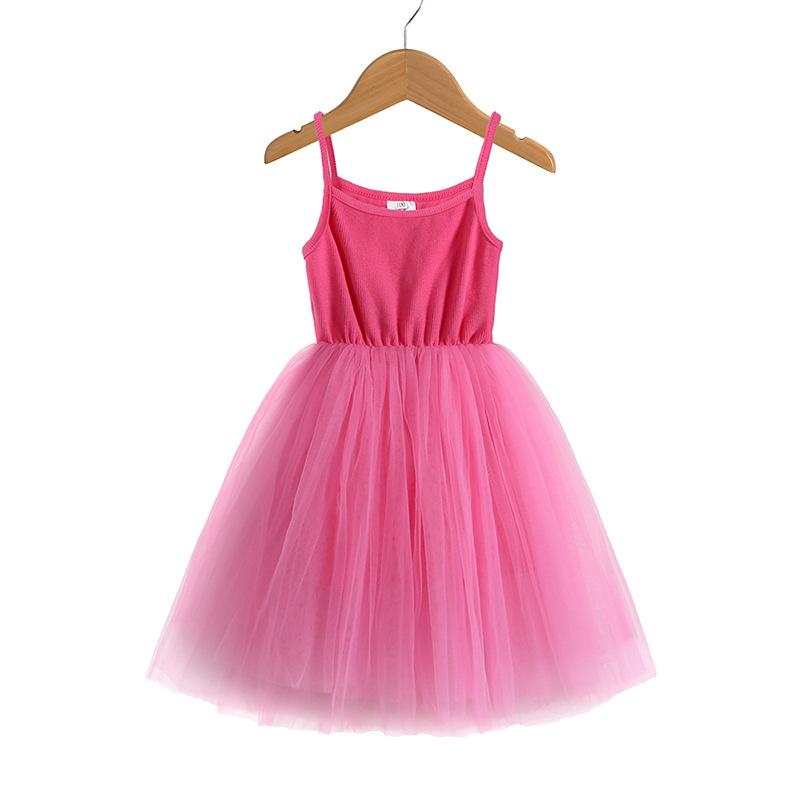Mädchen-Hosenträgerkleid, Rippennähte, Ballett-Tanzrock, Netzrock, Prinzessinnenrock, Tutu-Rock 120 rose rot