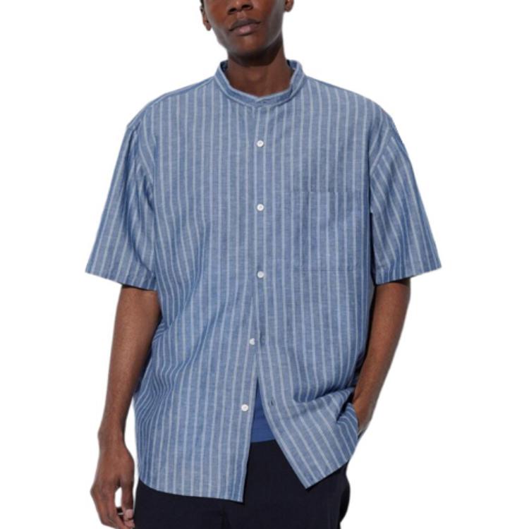 Uniqlo Striped Stand Collar Single-Breasted Short Sleeve Shirt Unisex Shirts 467121-67