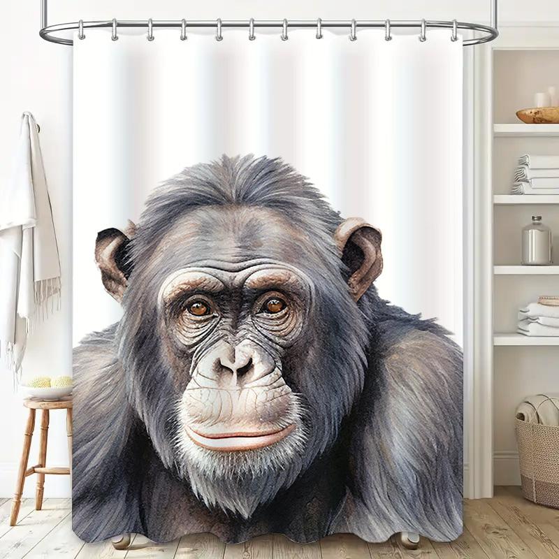 Chic Bathroom Decor: Super Realistic Monkey Print Shower Curtain for Home Bathrooms White Background Design with Cartoon Animal