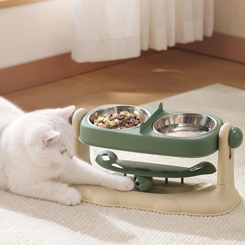 Splash-proof Liftable Cat Double Bowl Removable Elevated Cat Bowl  for Pets Cats Dogs