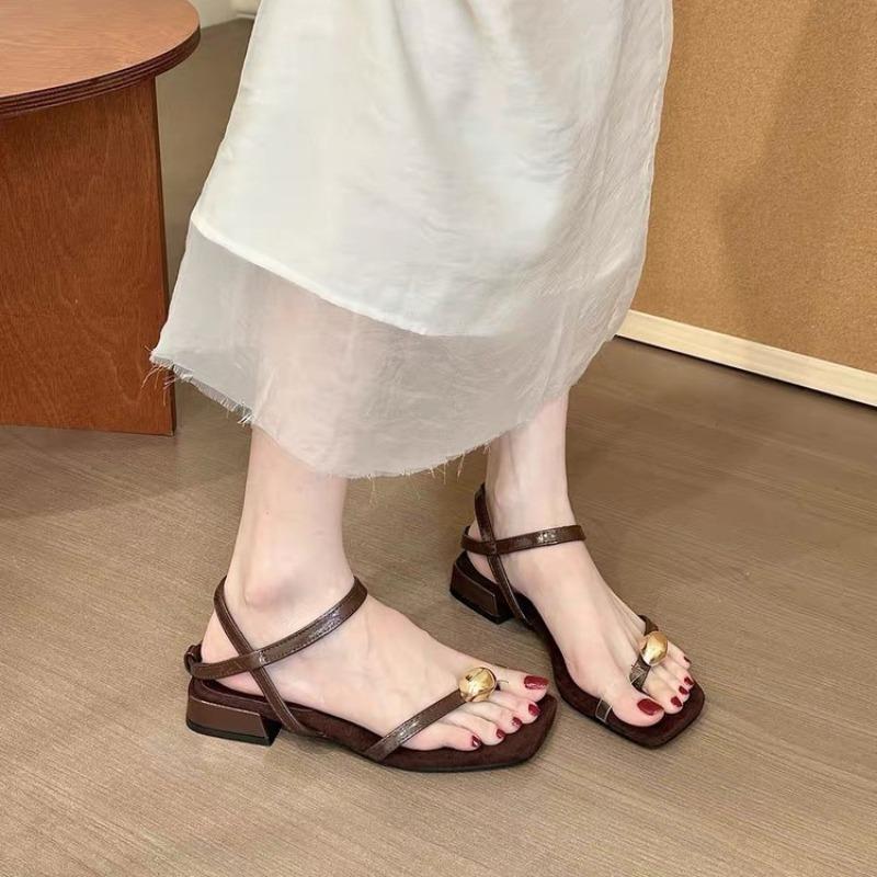 Fashion Low-heeled Transparent One-word Rhinestone Toe Fashion Sandals Women's Summer Beauty Is Not Tired Feet Versatile Roman Shoes