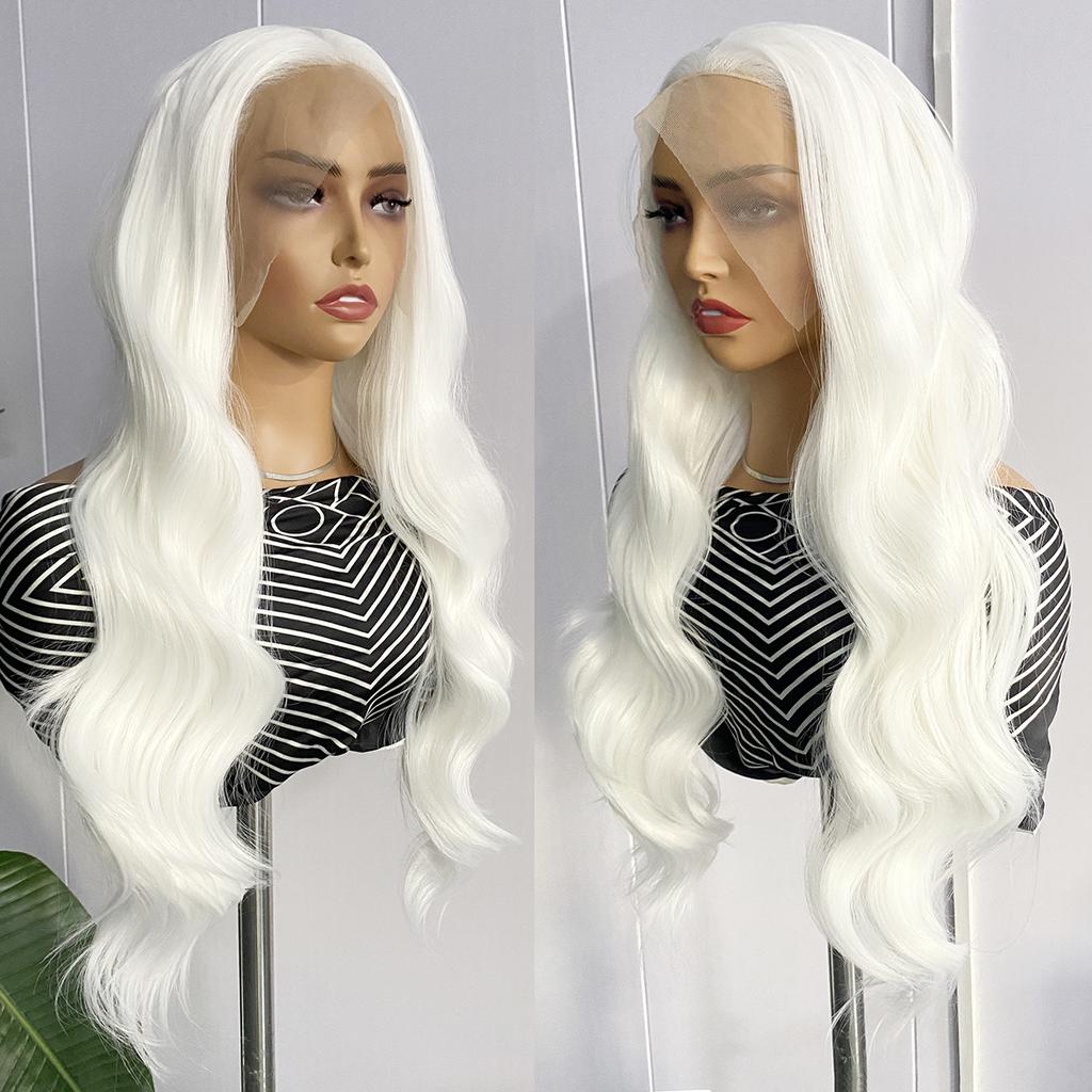 AIMEYA White Lace Wig 13x4 Long Body Wave Lace Front Synthetic Hair Wigs for Women Natural Hairline Daily Wear Cosplay Party
