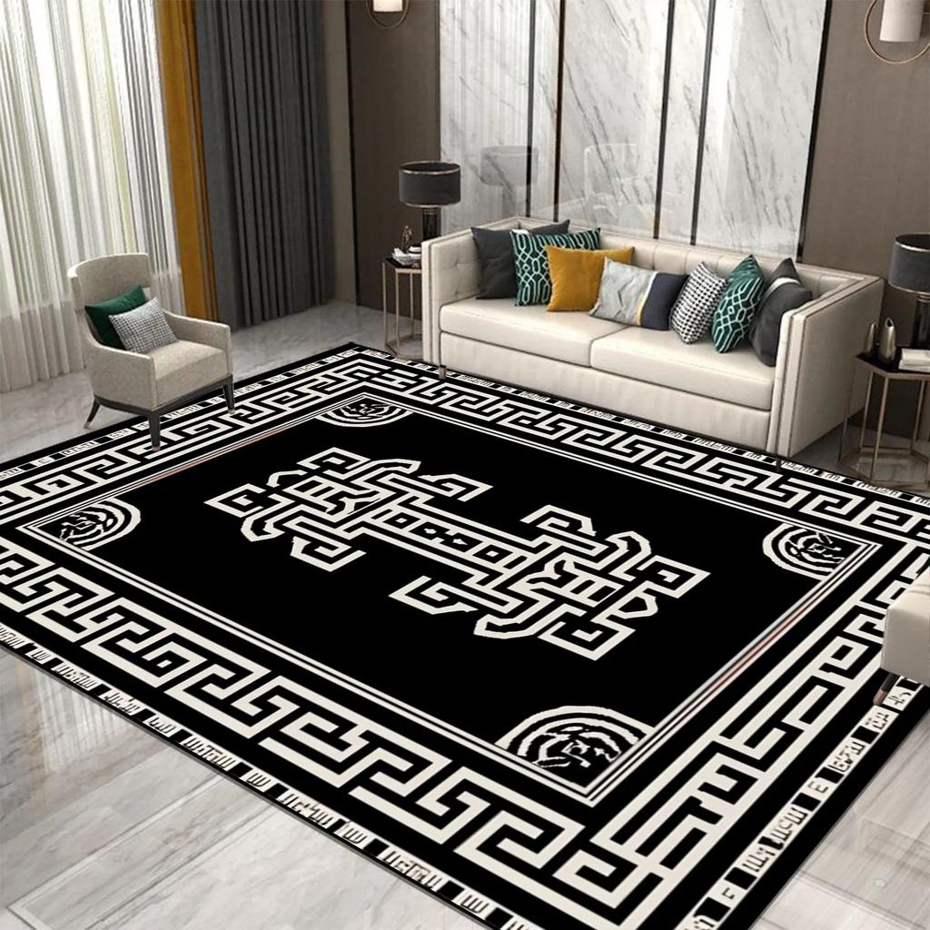 Modern Style Luxury Carpet Living Room Large Sized Rug Home Decoration Bedroom Non Slip Rug Washable Sofa Coffee Table Mat Black