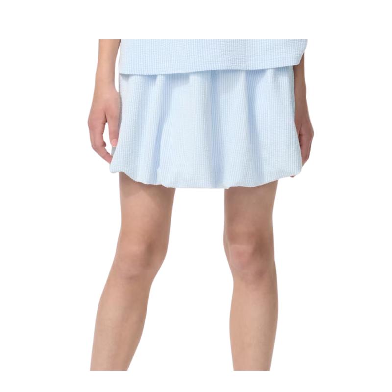 Uniqlo 486220 Girls Jersey Mini Skirt Seersucker WHITE LIGHT BLUE Kids Japan