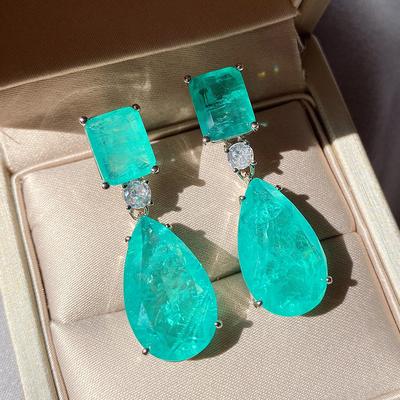 Huayue Ohrringe Neue trendige birnenförmige Paraiba-Imitationsohrringe Smaragd Große Wassertropfen Übertrieben Ohrringe Damen
