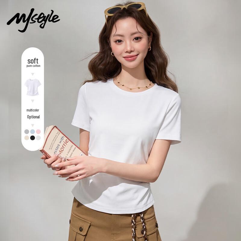 MJ Stil Damen Kurzarm Enganliegend Plissiertes T-Shirt
