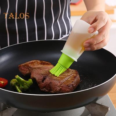 Bottiglia con pennello per olio con tappo dosatore Pennello in silicone alimentare Bilancia trasparente Design filettato Controllo flessibile dell'olio corporeo Barbecue Campeggio
