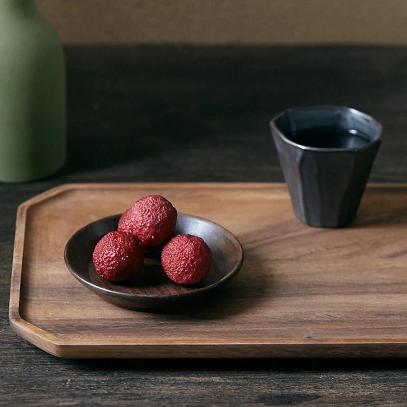 Wooden Tea Tray Acacia Wood Plate Serving Tray Large Appetizer Fruit Snack Food Plate Coffee Dishes Serving Platter Tableware
