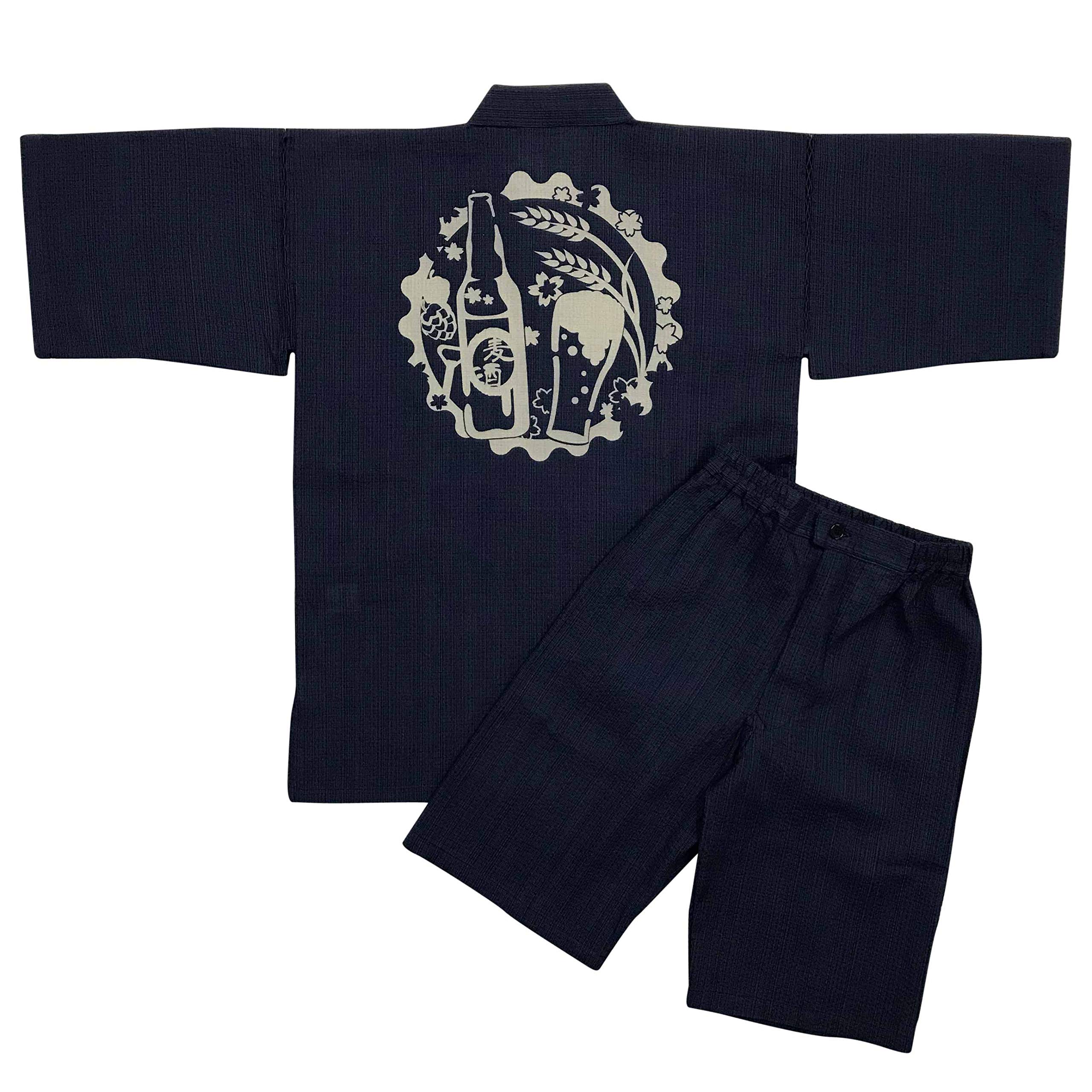 

Jinbei Shijira Discharge Printed and Painted All Made in Rubed Lattice Navy Blue Bottle Beer L [Edo Ten] Ткать, Выкройка, Нитки, Шитье, Япония, Мужская