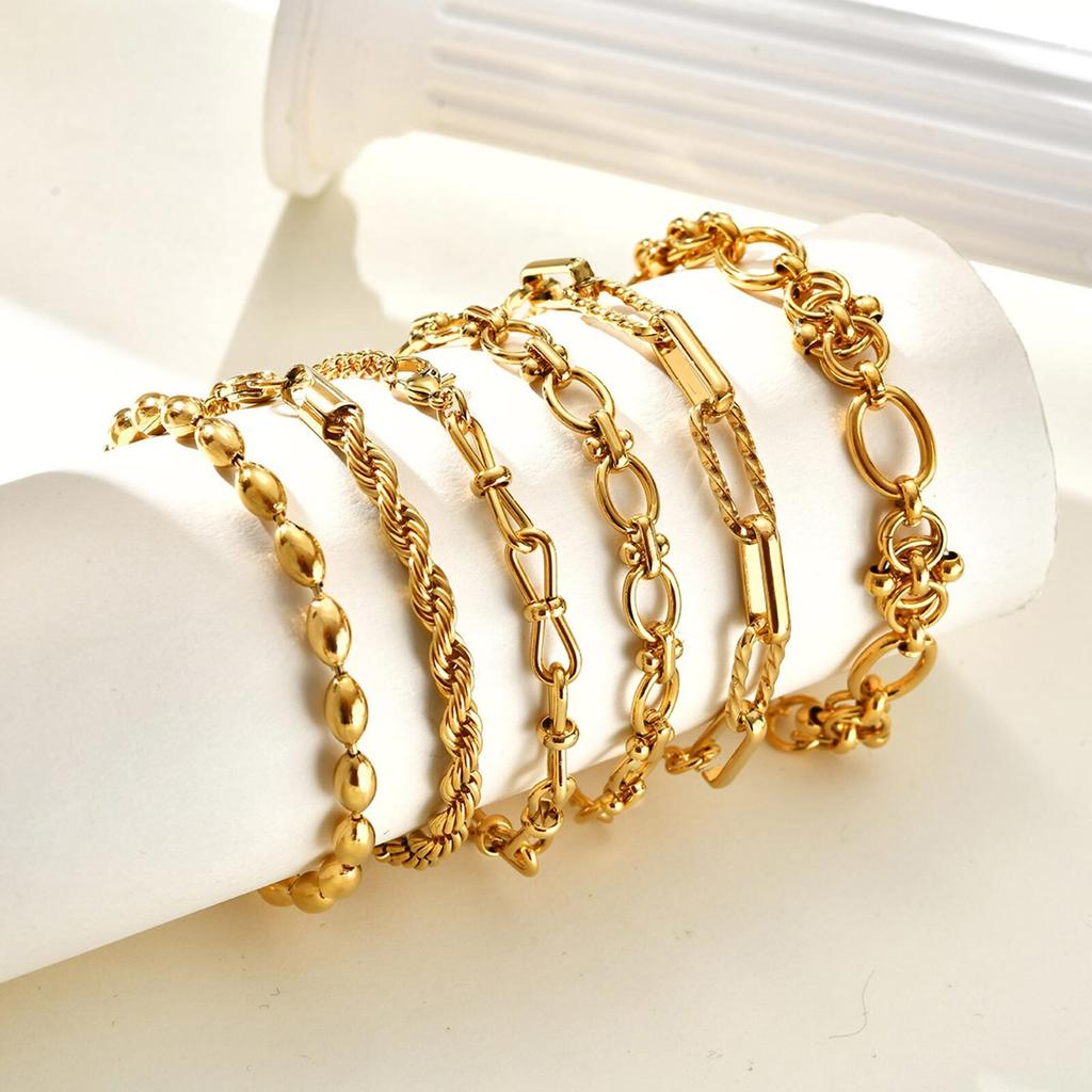Chunky Stainless Steel Link Chain Bracelet For Woman, Gold Plated Layering Bracelets Wristband Waterproof Jewelry