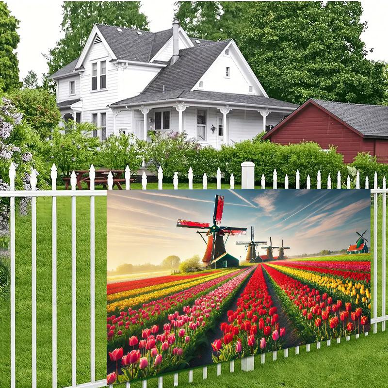 2D Plane 1 Vibrant Tulip Field and Windmill - Suitable for Family Garden and Courtyard Anniversary Celebrations