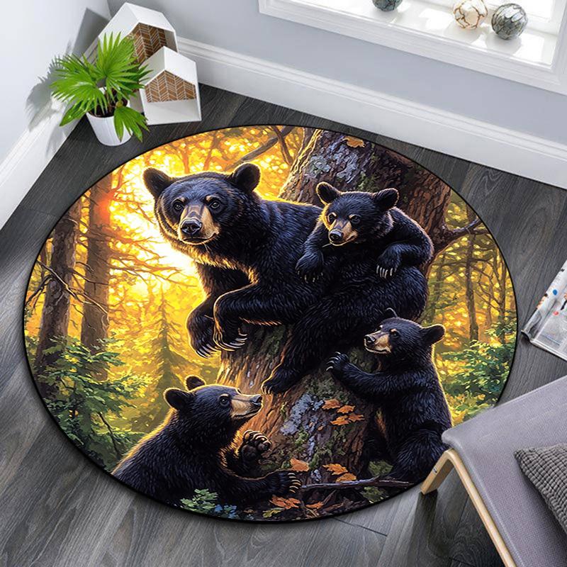 

Круглый ковер с изображением черного медведя, Ковер для гостиной, спальни, дивана, игровой комнаты, Нескользящий коврик 80cmx80cm