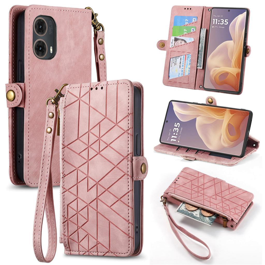 For Motorola Moto G85 5G/S50 Neo 5G Zipper Wallet Case Geometry Lines Leather Phone Cover with Strap