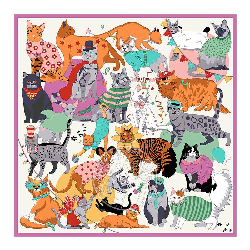 Aurora Series Cat Party Silk Scarf