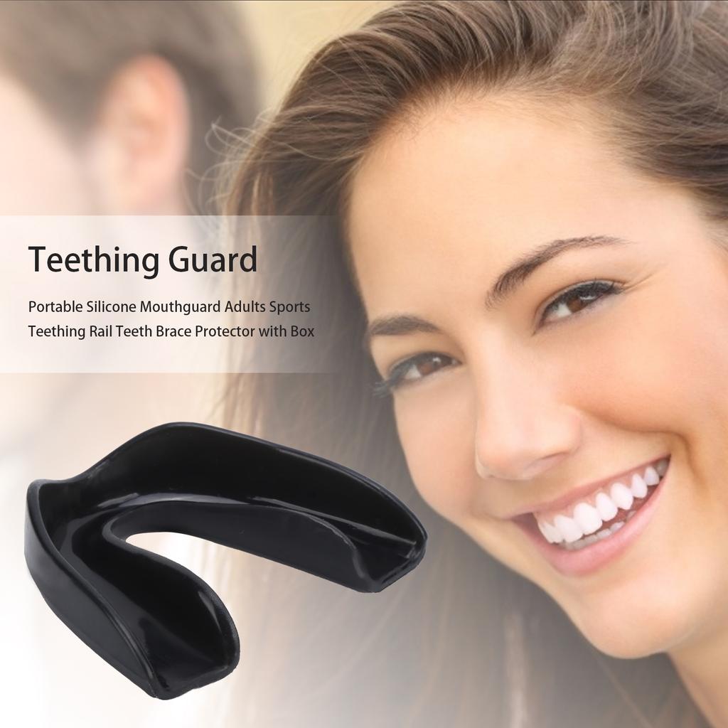 Portable Silicone Mouthguard Adults Sports Teething Rail Teeth Brace Protector with Box