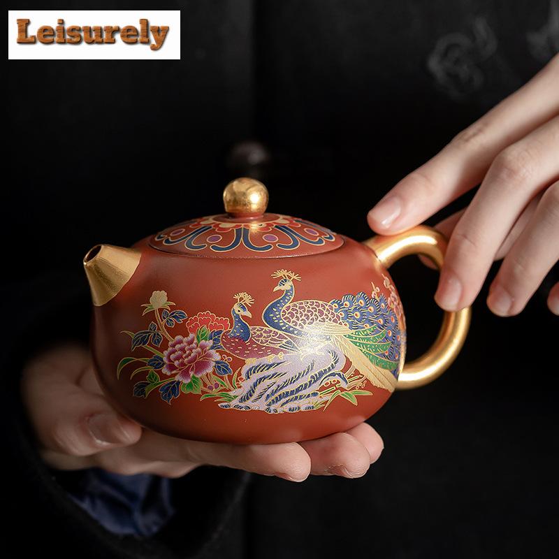 Set de ceai din lut violet Phoenix Dahongpao, lucrat manual, set complet, set antic pentru ceremonia ceaiului, 1 ibric și 4 cești, colecție de articole pentru ceai