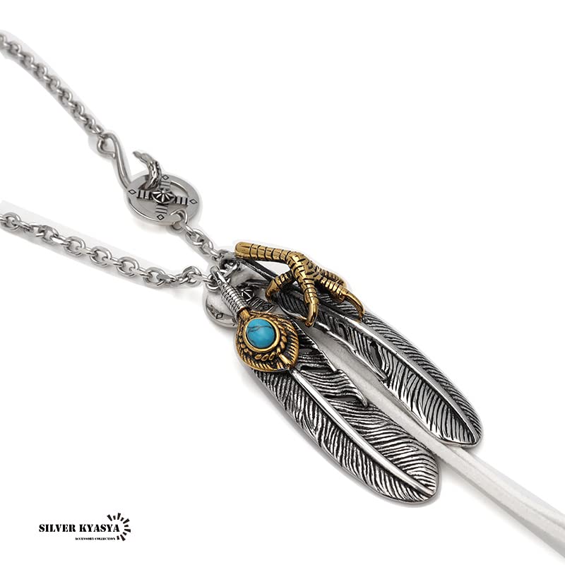 Stainless Steel Double Feather Necklace Pendant Silver Sun Turquoise Feather Necklace Extra Large Feather Custom Feather Necklace Popular [silver