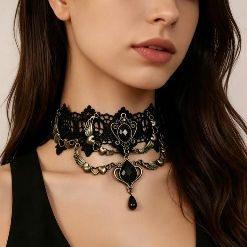 Neue Sexy Gotische Choker Kristall Schwarze Spitze Hals Choker Halskette Vintage Damen Chocker Steampunk Schmuck