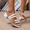Fashion Summer fashion slippers: New color-blocked striped square heel cool slippers, thick-soled women's casual beach shoes, size 35-42