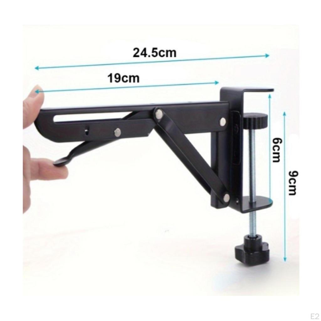 2 Pieces Folding Bracket with Clamp Foldable Desk SpaceSaving Tray for