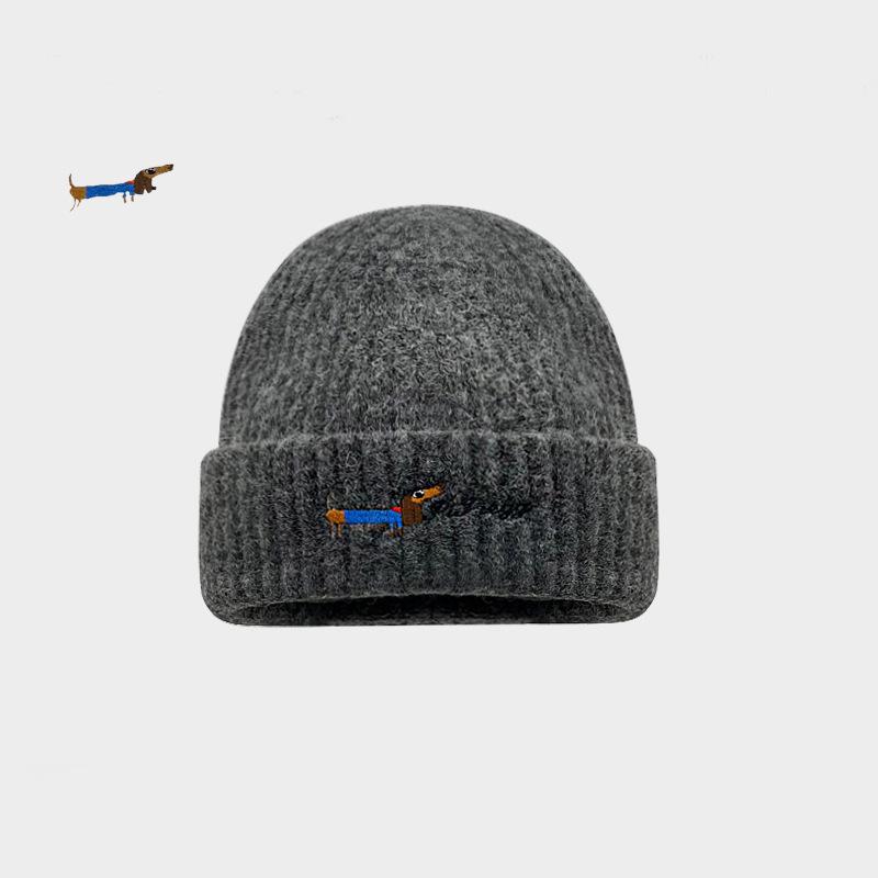 Cute Sausage Puppy Knitted Hat Children Autumn and Winter Thickened Warm Ear Protection Head Pullover Hat Shows Small Face