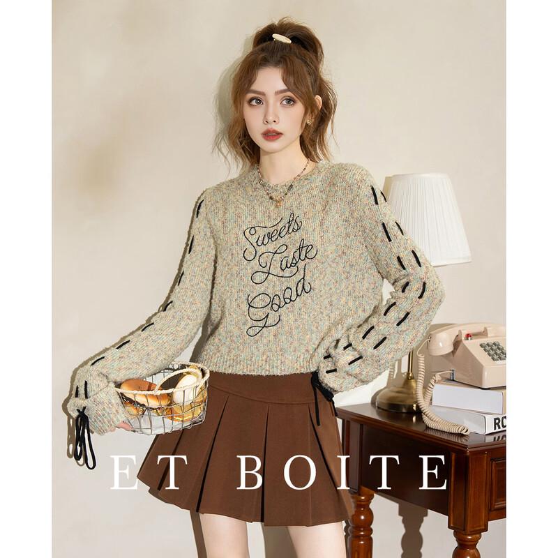 

ET BOITE American Retro Letter Embroidery Drawstring Sweater One Size