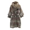 Sportmax Check Pattern Wool Blend Long Coat 36 Beige Women Used
