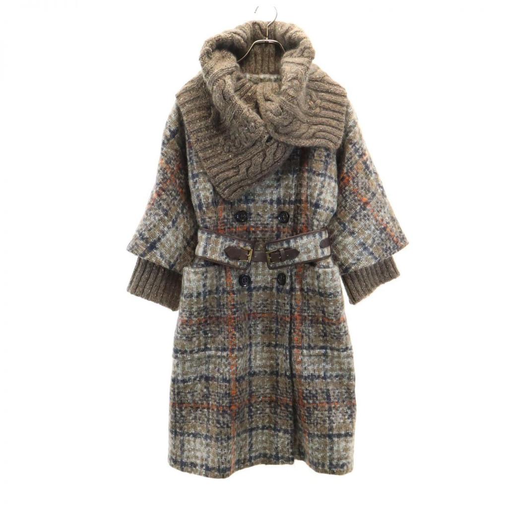 Sportmax Check Pattern Wool Blend Long Coat 36 Beige Women Used
