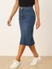 Allegra K Damen High-Waisted Stretch Midi Denimrock, Y2K Casual, Dunkelblau, Größe S