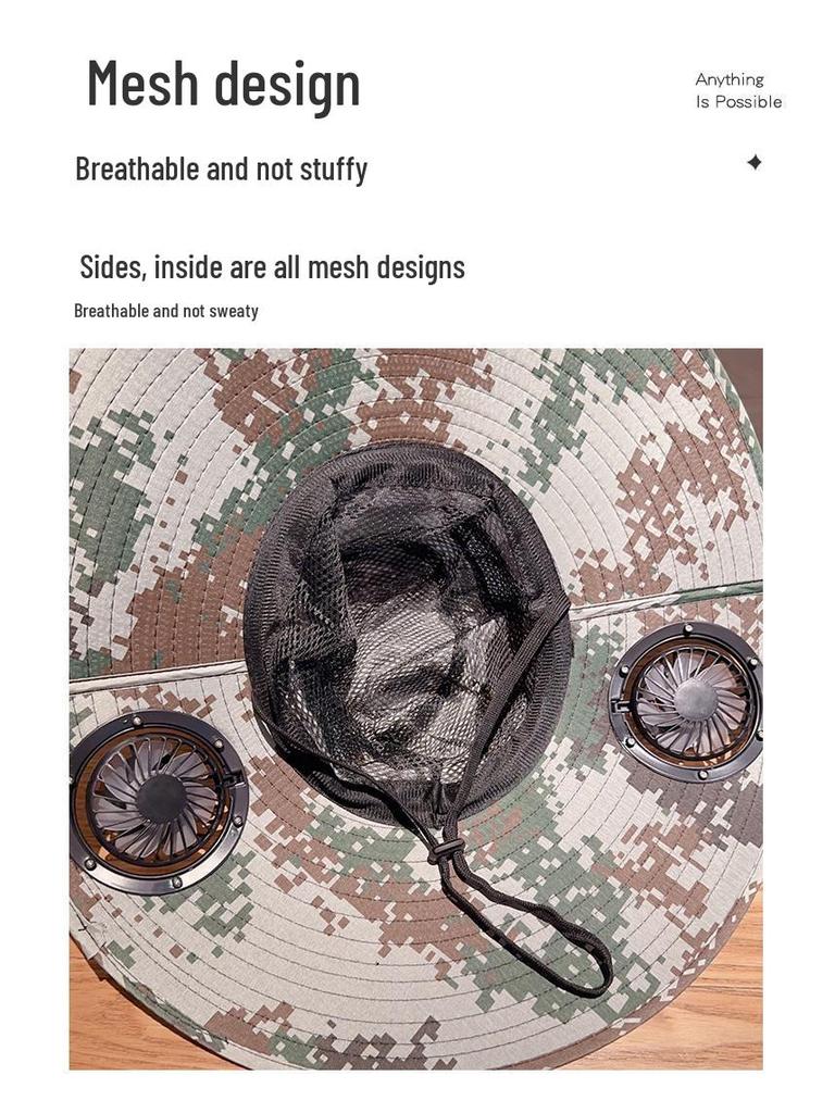 Men's Solar USB Fan Hat with UV Protection - Extra Large Brim for Summer Fishing Sunshade.