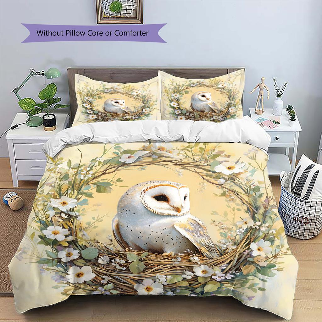 Barn Owl Pattern Bedding Quilt Set  Home Decoration  Gift (1 * duvet cover + 2 * pillowcase  without core)